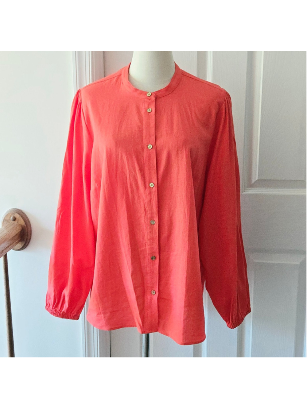Michael Kors Women's Linen Blend Coral Salmon Button Down Long Sleeve Shirt 1X
